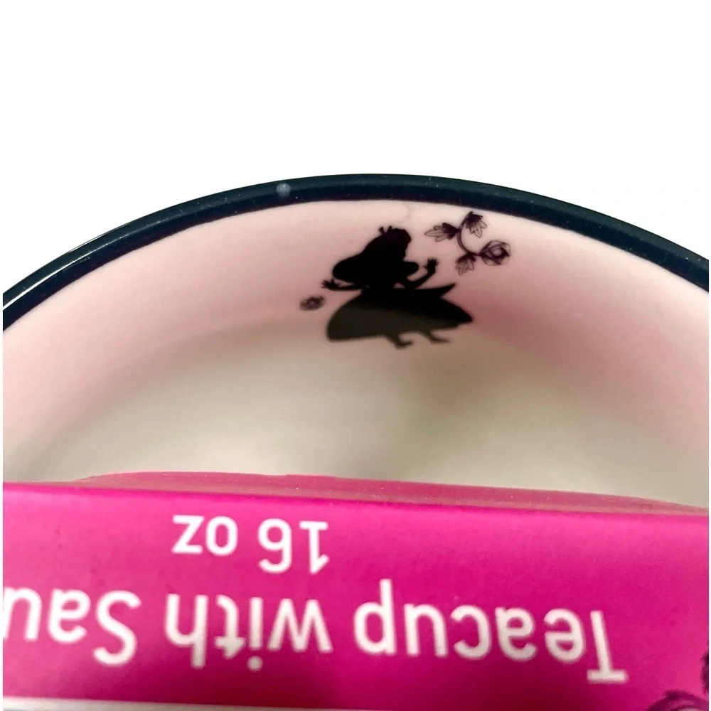 Disney Alice in Wonderland Floral & Black/White Teacups with Saucers Set of 2 - Picture 4 of 6